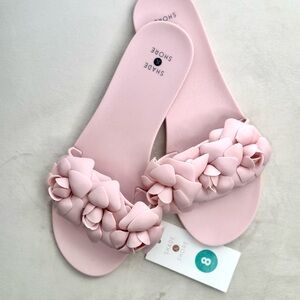 Shade & Shore Blush Pink Floral Slide Sandals Size 8 | Feminine Summer Flats